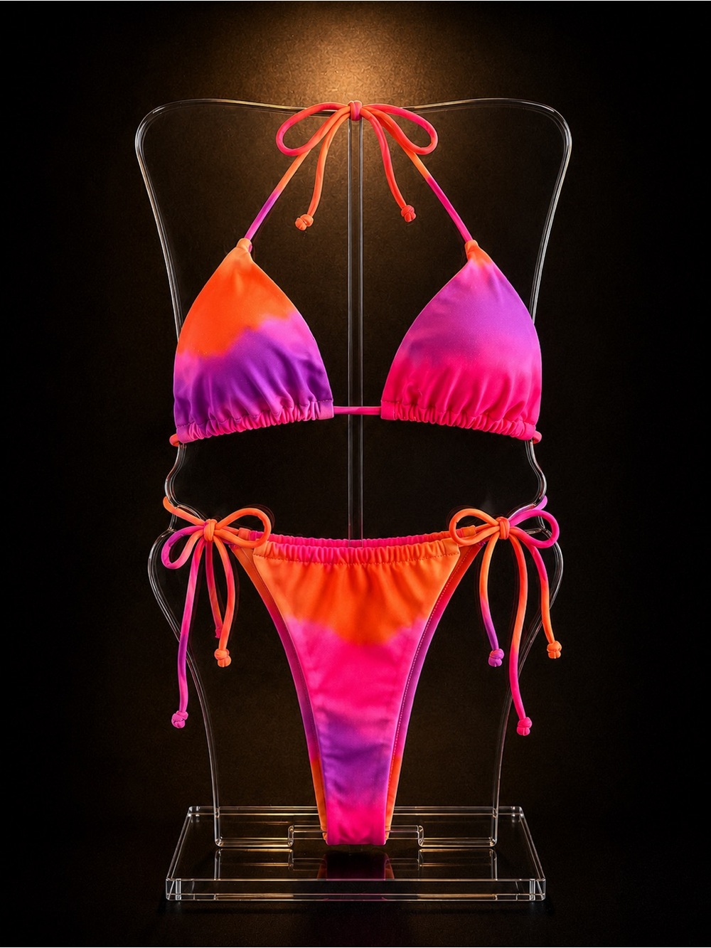 Vibrant Tie-Dye Triangle Bikini Set - Pink & Orange